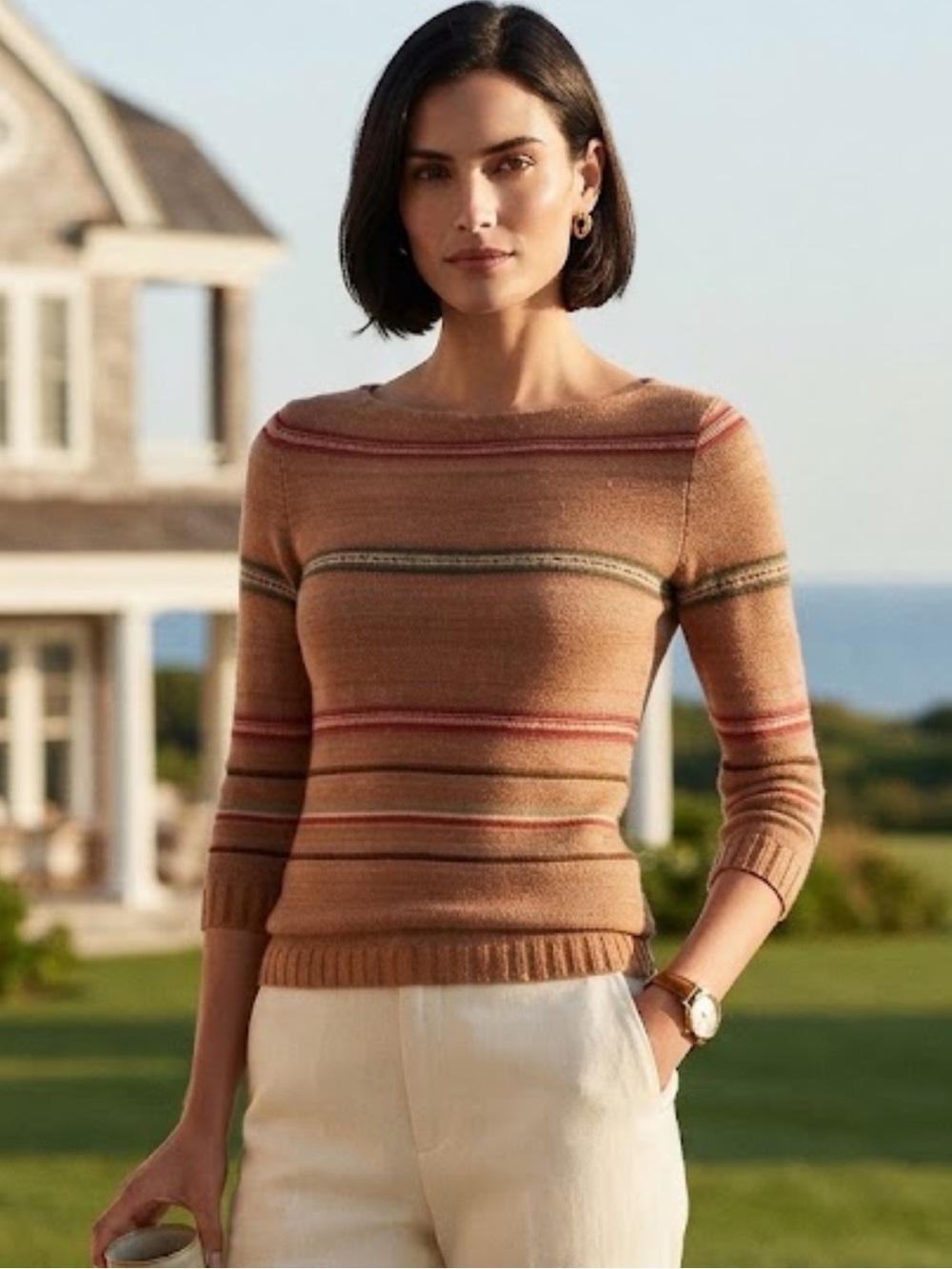 Lauren Ralph Lauren 100% Linen Striped Knit Sweater